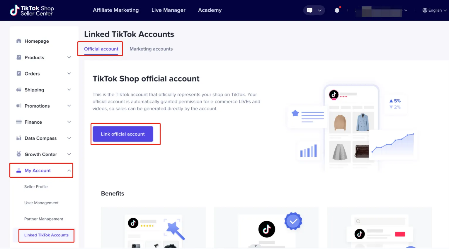 Kết nối TikTok Shop với tài khoản cá nhân
